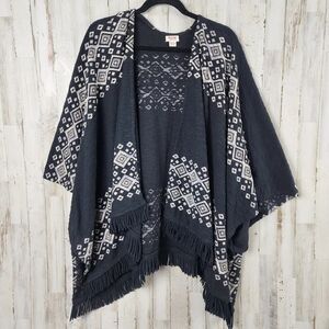 Mossimo Supply Co Aztec Print Fringed Poncho Sweater Black Size S/M